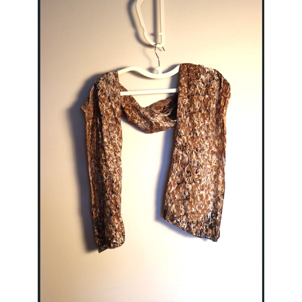 Anne Klein Abstract Brown Silver Black Fashion Scarf 60x13